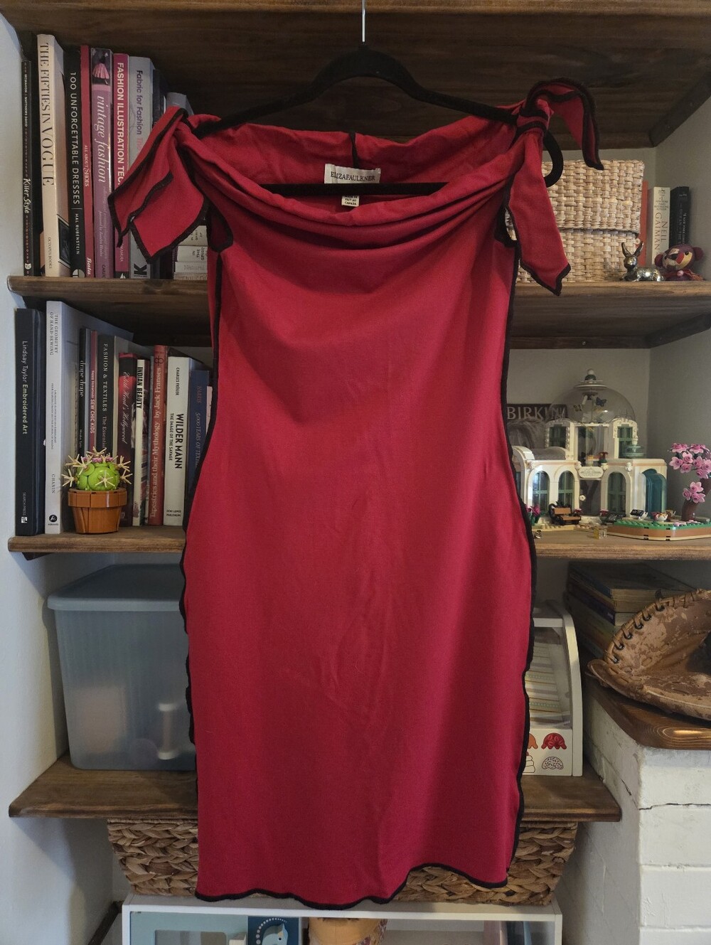 Eliza Faulkner Red Shoulder Tie Detail Dress with Black Trim